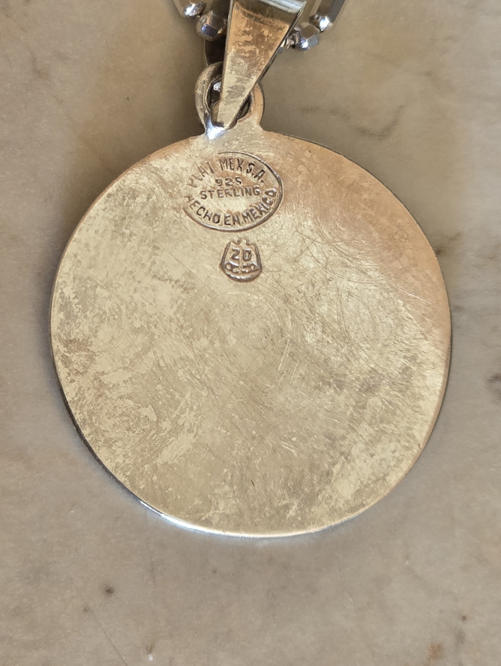 Vintage Mexican Sterling Silver Aztec Calendar Sun Stone Pendant & Chain 14.75in - Picture 8 of 8